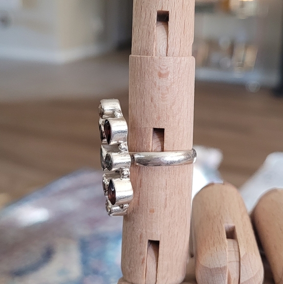 Vintage Sterling Silver 11 Gemstone‎ Cabacon Setting Ring - Picture 3 of 4